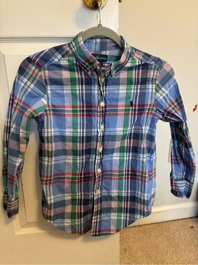 Ralph Lauren Boys Blue Green Plaid Button-Down Shirt